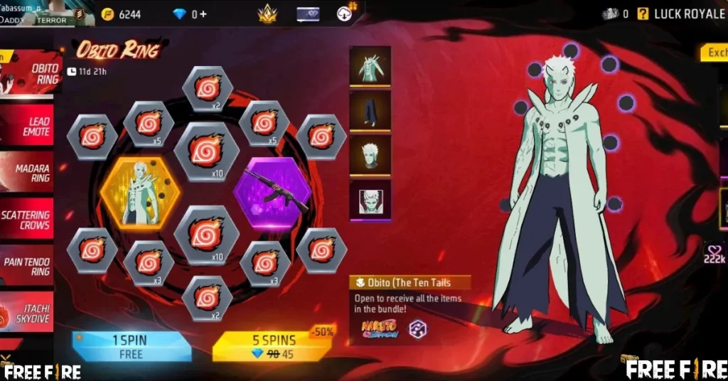 Obito Ring Event in Free Fire