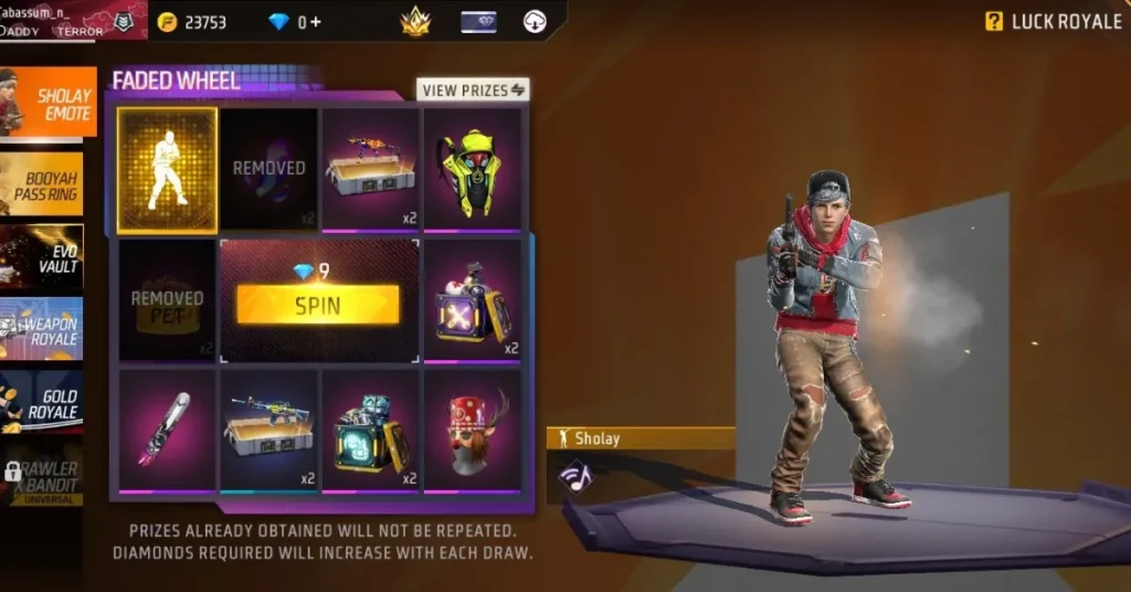 Sholay Emote in Faded Wheel Event